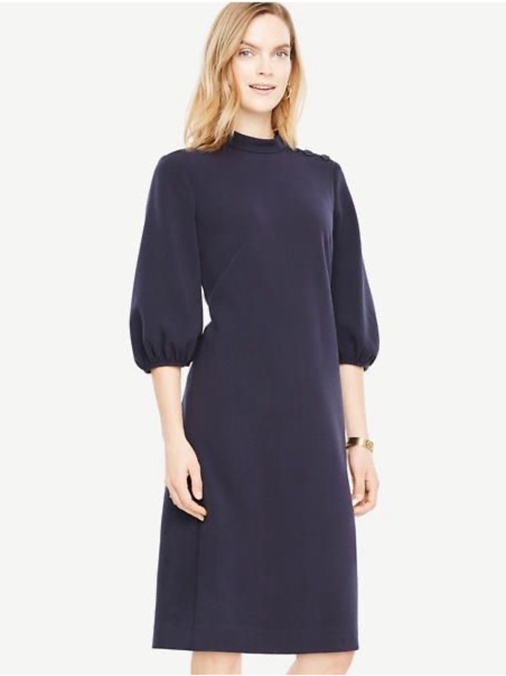 Ann Taylor Mock Neck Puff Sleeve Shift Dress Size 4